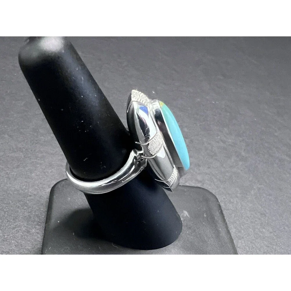 Vintage CII Mexican Sterling Silver Oval Turquoise Cabochon Ring Size 7 925